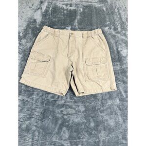 Mens Beige Cargo Shorts By Savane Size 36 100% Cotton Elastic Waist